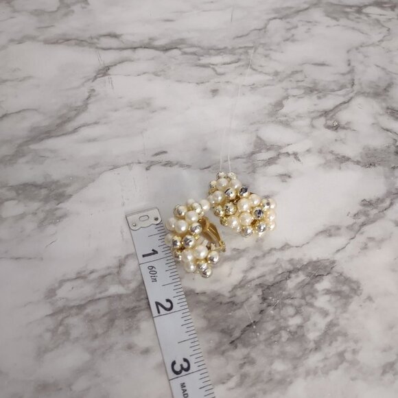Vintage 80s Clip On Earrings Faux Pearl Bead Strands Dangle Statement 1.5" Retro - Picture 8 of 8